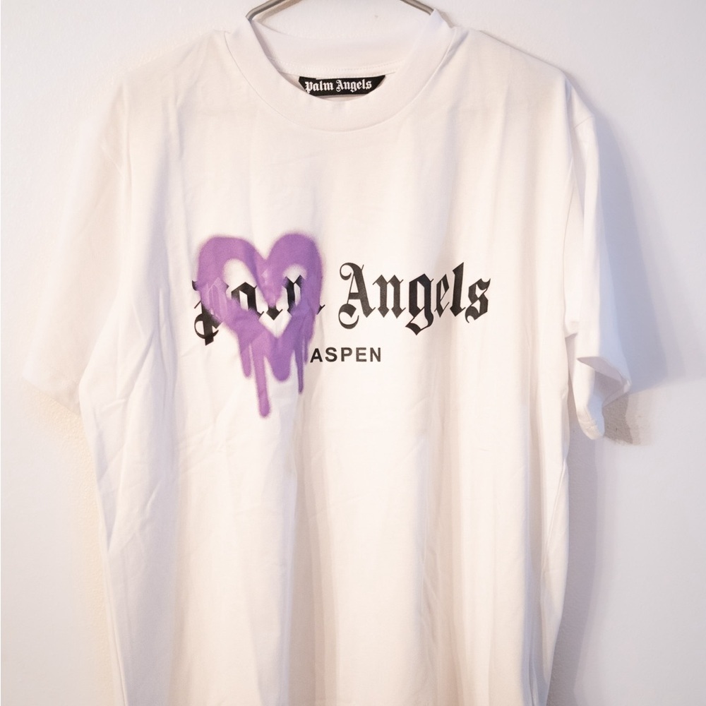 Palm Angels Aspen Heart Sprayed Tee “White/Purple”